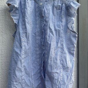 LOFT Sky Blue and White Striped Blouse